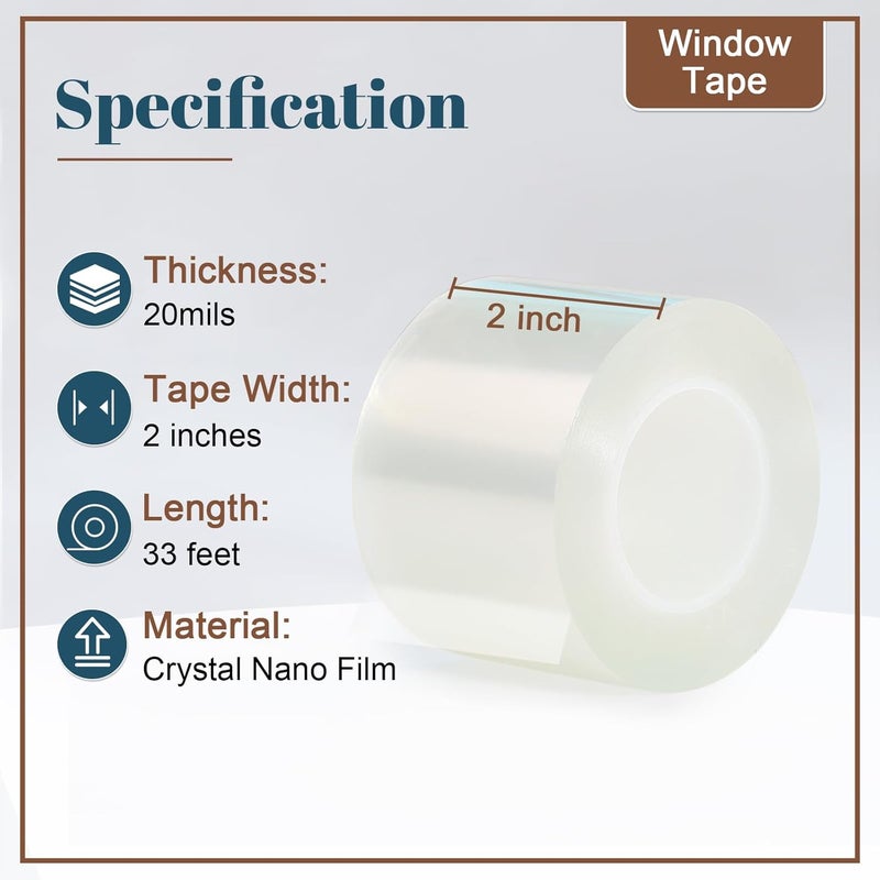 Sunroda Window Sealing Tape 2 Inch x 33 Ft Transparent Window Insulation Waterproof Nano Draft Isolation Tape Clear Weather Stripping Caulk Tape for Window and Bathroom Shower Glass Side Gaps - Image 2